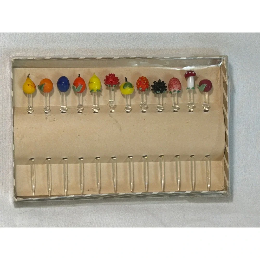 VTG 1950's Czech Hand Blown Glass Cocktail Swizzle Stick Set of 12 Barware Boxed